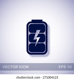 Battery charge level indicator vector icon - dark blue illustration with blue shadow