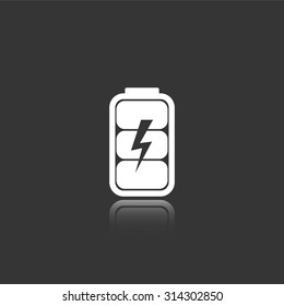 battery charge level indicator vector icon with mirror reflection