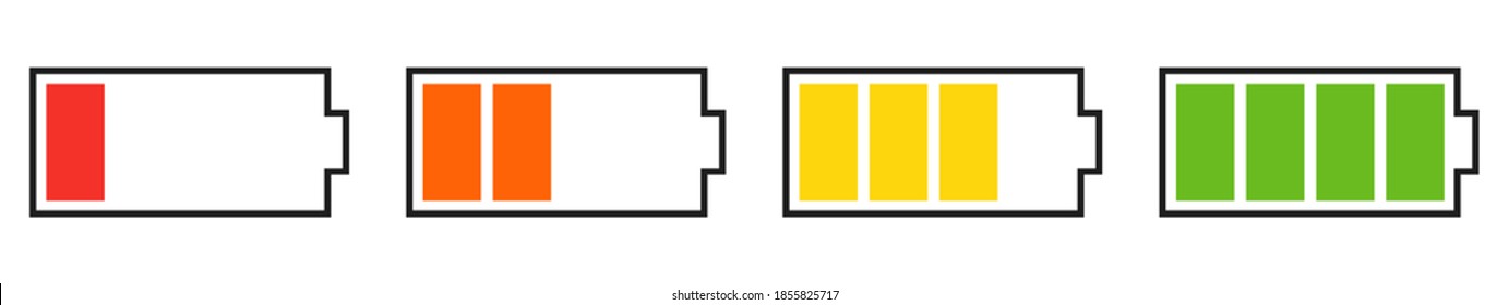 Battery charge level indicators. Discharged and fully charged battery smartphone. Set of flat vector icon isolated.