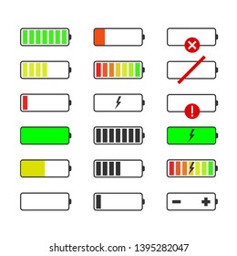 Battery charge level indicators. No signal. Battery icon