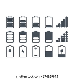 Battery charge level indicators set. Vector illustration 