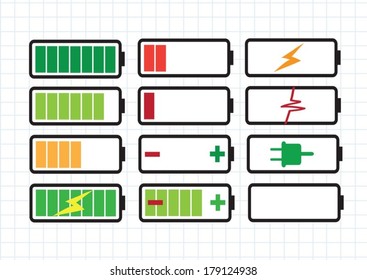 battery charge level indicators Set  Vector illustration