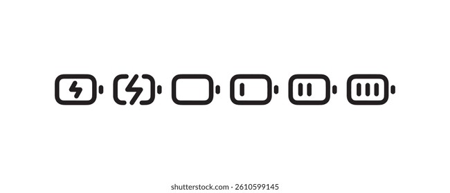 Battery charge level and power icons set Vector