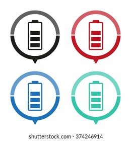 Battery charge level - vector icon; map pointer;  message bubble