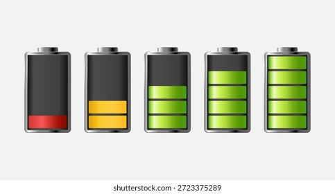 Battery charge levels full medium and low indicators