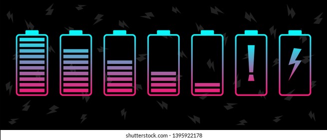 Symbol für die Batterieladung eingestellt. Vektorillustration in lebendiger .