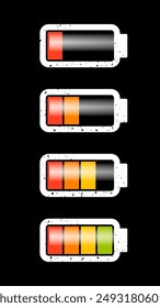 Battery charge levels from lowest to full. A layered vector image with a grainy texture that can be removed