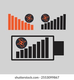 Battery charge levels with star icon and logo