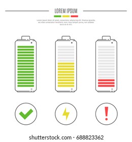 Battery charge levels. Thin line vector illustration. Concept of energy. Technology and gadget