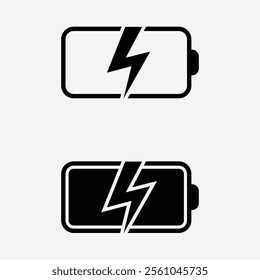 Battery Charge lightning bolt, Fast Charger Flat Icon Set, Solar Power Electric Car Charging Station