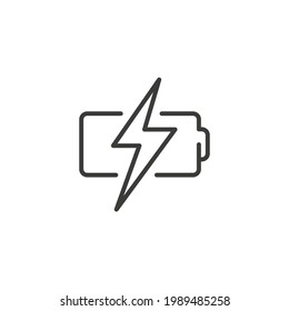 Symbol für die Batterieladung. Einfache Kontur. Recharge, full, power, charger, elektrisch, energiescheiend, alkalisch, energy concept. Vektorgrafik einzeln auf weißem Hintergrund. dünner Schlaganfall EPS10
