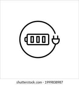Battery Charge Line Icon In A Simple Style. It represents the battery charge from the power source. Vector sign in simple style, isolated on a white background