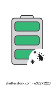 Battery charge and malware,Virus reducing charge,Vector image, flat design