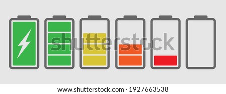 Battery charge multi color icon flat vector set.