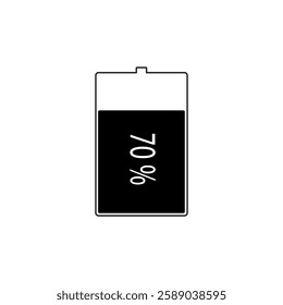 Battery charge percent  icon. Full, charged, fast, carging, 70  lightning, electricity, accumulator, electronoc device, power. Technology