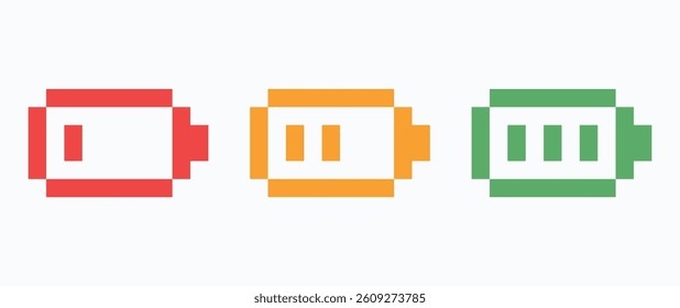 Battery Charge Pixel Icon, 8 bit recharge capacity line vector design. Great for mobile app, web design, game, etc