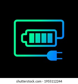 Batterieladung mit Stecker, Ladesymbol, Stromversorgungsanzeige-Konzept, einzeln auf schwarzem Hintergrund, Vektorgrafik