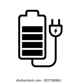 Batterieladung mit Stecker, Ladesymbol, Energieverbrauchsanzeigekonzept, einzeln auf weißem Hintergrund, Vektorgrafik
