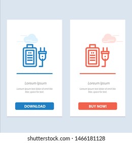 Battery, Charge, Plug, Education  Blue and Red Download and Buy Now web Widget Card Template. Vector Icon Template background