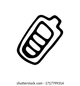 Battery charge power doodle. Hand drawn black sketch. Sign symbol. gadget. element. White background. Isolated. Flat design. Vector cartoon illustration.