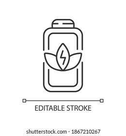 Battery charge saving linear icon. Economy mode when low percentage. Increasing working time. Thin line customizable illustration. Contour symbol. Vector isolated outline drawing. Editable stroke