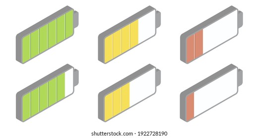 battery charge set icons vector isometric left view