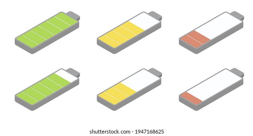 conjunto de carga de batería de iconos vectorial vista inferior isométrica
