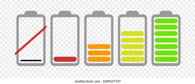 Battery charge state indicator icons in vector graphics
