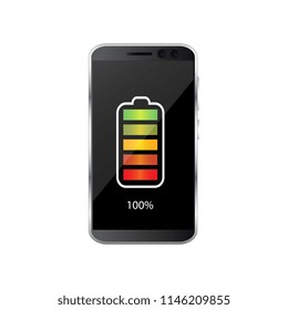Battery charge state indicator icons. Set with different levels of charge phone's battery. Vector illustration.
