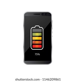 Battery charge state indicator icons. Set with different levels of charge phone's battery. Vector illustration.