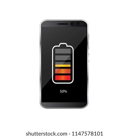 Battery charge state indicator icons. Set with different levels of charge phone's battery. Vector illustration.