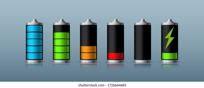Battery charge status isolated on dark background. Vector illustration.