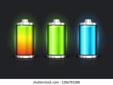 Battery charge status with lighting. Full battery. Vector illustration.