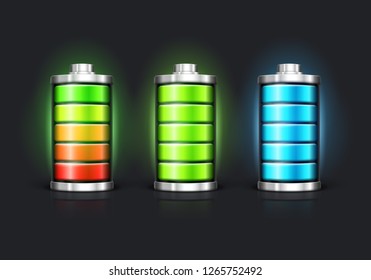 Battery charge status with lighting. Vector illustration.