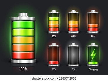 Battery charge status with lighting. Vector illustration.