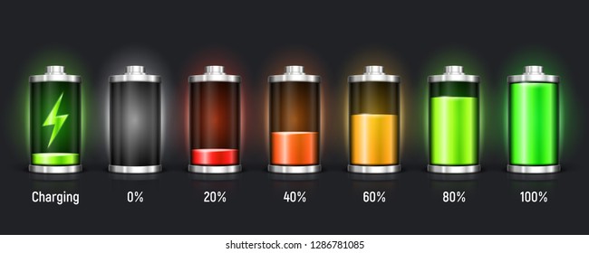 Battery charge status with lighting. Vector illustration.