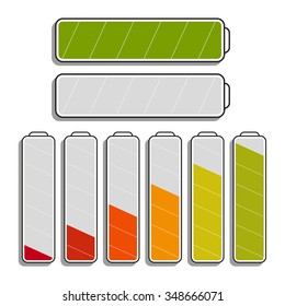 Battery charge status set, isolated on white background. Accumulator energy levels. Vector design.
