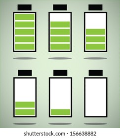 Battery charge status vector illustration. Isolated battery design with green charging levels. 