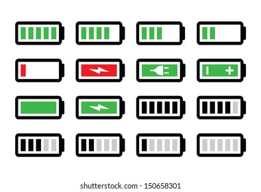 Battery charge vector icons set