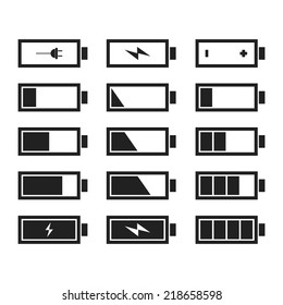 Battery charge vector icons set. Isolated on white background. Vector illustration, eps 8.