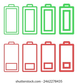  The battery is charged and discharged. Battery charge indicator icons. EPS 10.