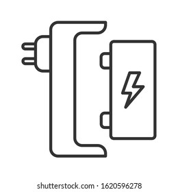 Battery charger black line icon. harging for electronic devices sign. Pictogram for web page, mobile app, promo. UI UX GUI design element. Editable stroke.