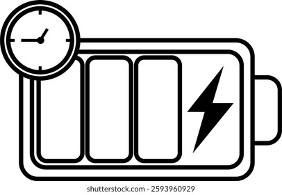 Battery charger with lightning bolt and timer icon design vector symbol illustration