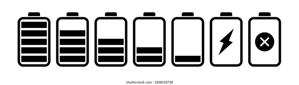 Vektorsymbol-Set für Batterieladegeräte. Handy-Ladesymbole.