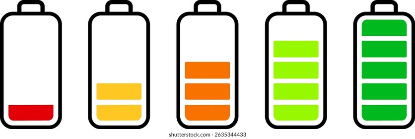 Battery charges color flat icons set. Battery Charging Icon symbol, High quality black style vector icons,