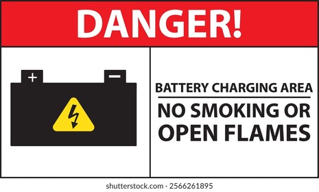 Battery charging area no smoking or open flames warning sign notice vector