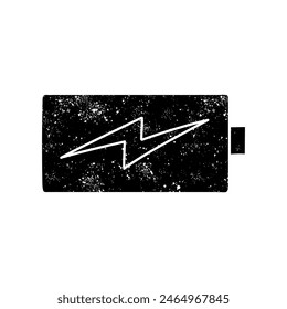Battery charging black hand drawn icon in grunge look