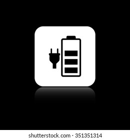 Battery is charging - black vector icon on the white button