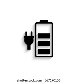 Battery is charging - black vector  icon with shadow