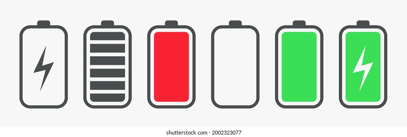 Battery charging charge indicator. Vector icon level Battery Energy powerfully full. Power running low up status batteries set logo Charge level empty loading bar Gadgets alkaline tags. Nearly there.